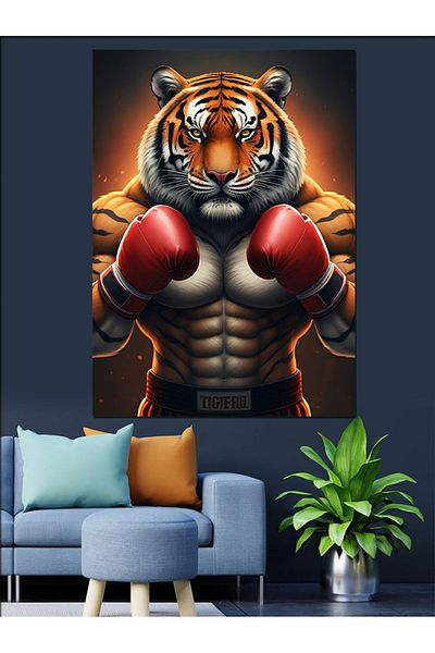 Tablomega Boxer Tiger Decorative Canvas - Mdf Wooden Painting