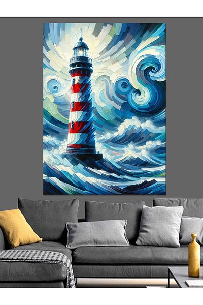 Tablomega Stormy Lighthouse Decorative Canvas - Mdf Wooden Painting