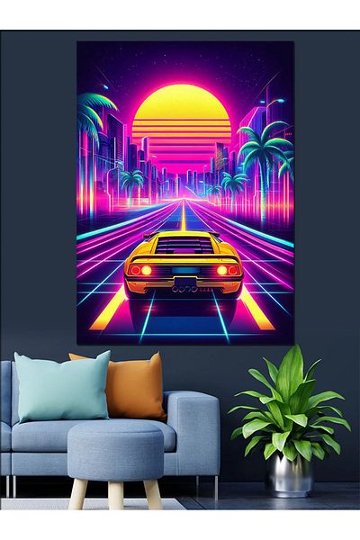 Tablomega Pânză decorativă Neon Night Race - Lemn MDF