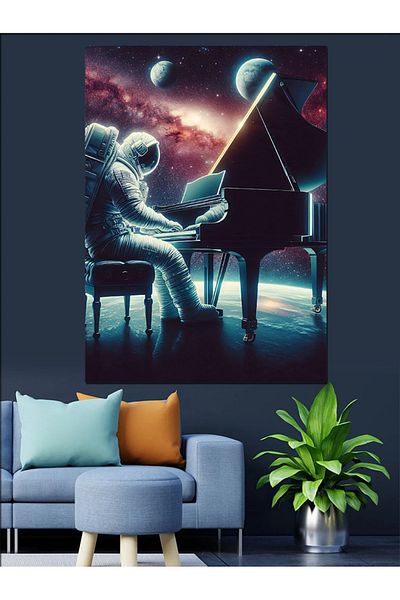 Tablomega Astronaut Playing Piano at Night Decorative Canvas - Mdf Wooden Painting