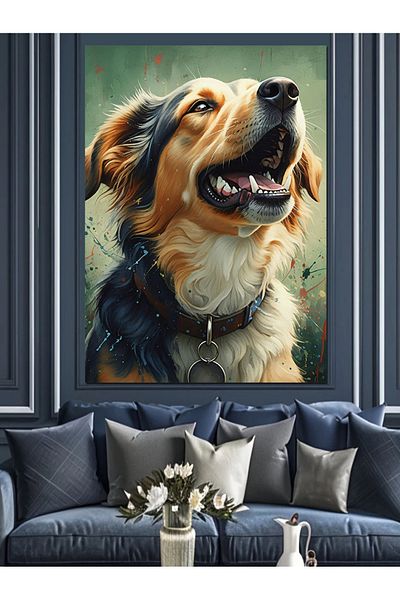 Tablomega Happy Golden Dog Decorative Canvas - Mdf Wooden Painting