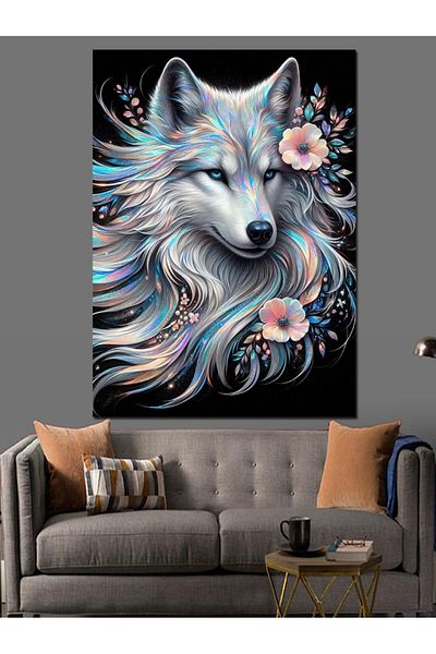 Tablomega Colorful Wolf Decorative Canvas - Mdf Wooden Painting