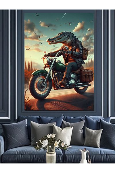 Tablomega Woman with Motorcycle Decorative Canvas - Mdf Wooden Painting
