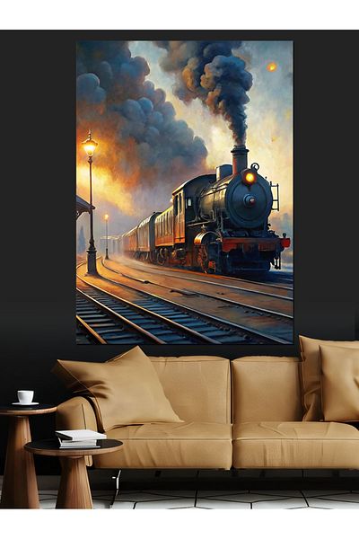 Tablomega Steam Train Landscape Decorative Canvas - Mdf Wooden Painting