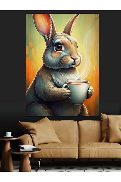 Tablomega Tea Rabbit Decorative Canvas - Mdf Wooden Painting