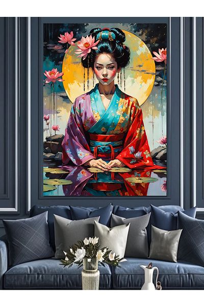 Tablomega Woman in Traditional Kimono Decorative Canvas - Mdf Wooden Painting