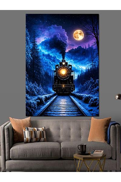Tablomega Night Steam Train Decorative Canvas - Mdf Wooden Painting