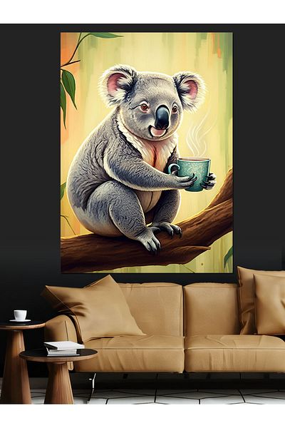 Tablomega Koala Tea Break Decorative Canvas - Mdf Wooden Painting
