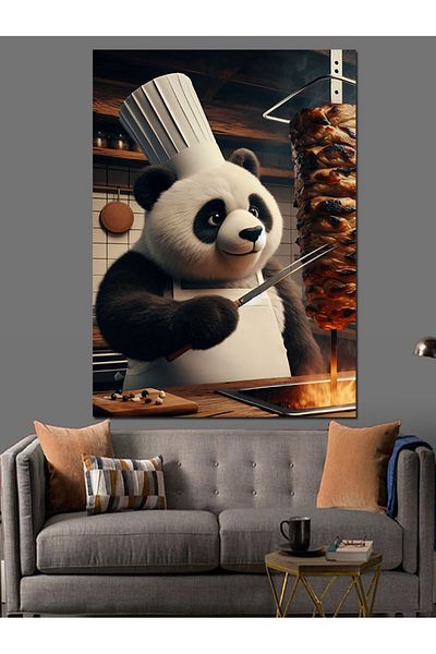 Tablomega Rotary Panda Decorative Canvas - Mdf Wooden Table