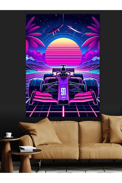 Tablomega Neon Race Car Decorative Canvas - Mdf Wooden Table