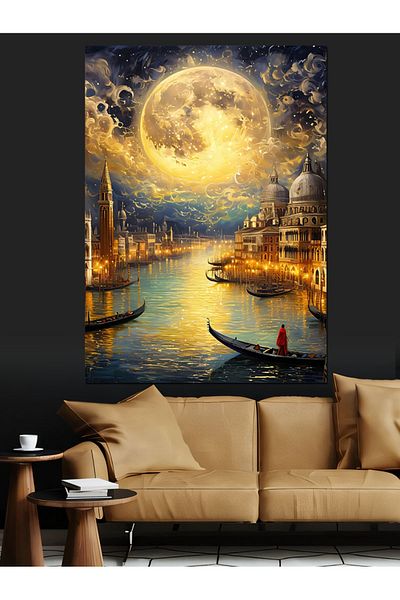 Tablomega City under the Moon Decorative Canvas - Mdf Wooden Painting
