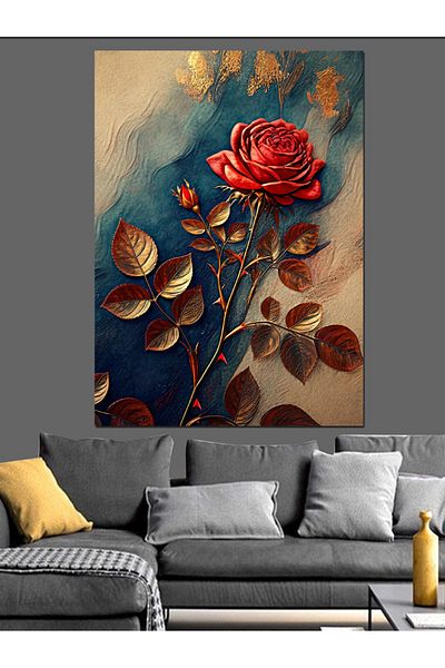 Tablomega Red Rose Decorative Canvas - Mdf Wooden Painting