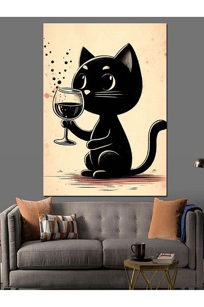 Tablomega Pânză decorativă Cat Wine - Lemn MDF