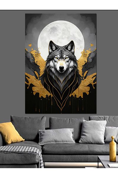 Tablomega Pânză decorativă Wolf And Moon - Lemn MDF