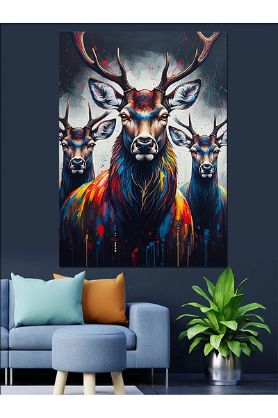 Tablomega Pânză decorativă cu portret de cerb colorat - pictură din lemn MDF