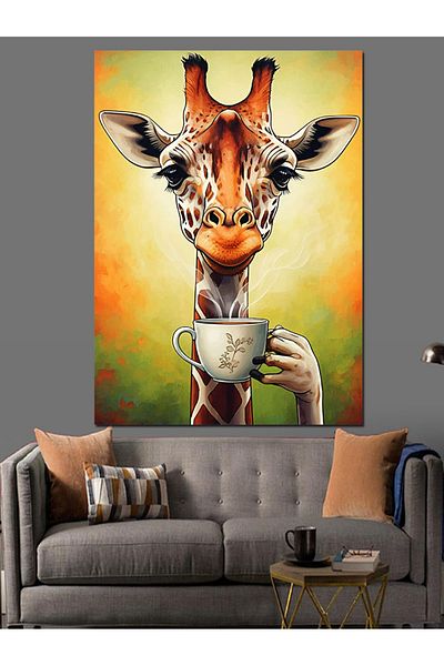 Tablomega Coffee Giraffe Decorative Canvas - Mdf Wooden Table