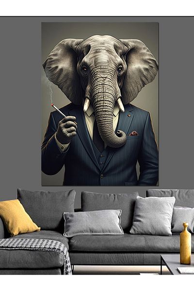 Tablomega Elephant Decorative Canvas with Suit - Mdf Wooden Painting