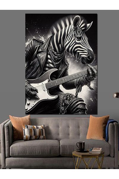Tablomega Zebra Playing Guitar Decorative Canvas - Mdf Wooden Painting