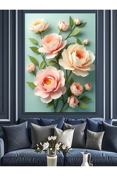 Tablomega Pink Rose Bouquet Decorative Canvas - Mdf Wooden Painting