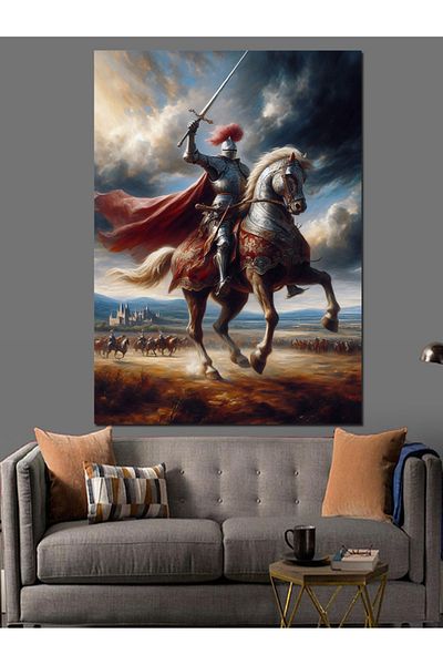 Tablomega Pânză Decorativă Cavaler și Cal - Lemn MDF