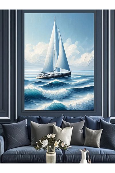 Tablomega Pânză decorativă marină cu barca cu pânze - MDF Lemn