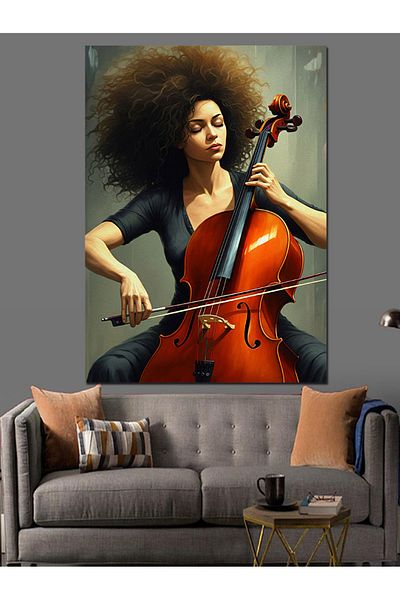 Tablomega Woman Playing Cello Decorative Canvas - Mdf Wooden Painting