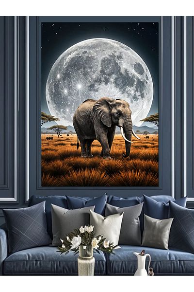 Tablomega Elefant la lumina lunii Canvas Decorativ - Tablou din lemn MDF