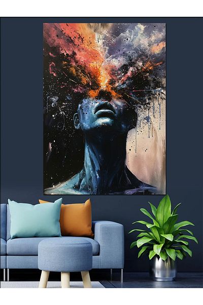 Tablomega Abstract Face and Colors Decorative Canvas - Mdf Wooden Painting