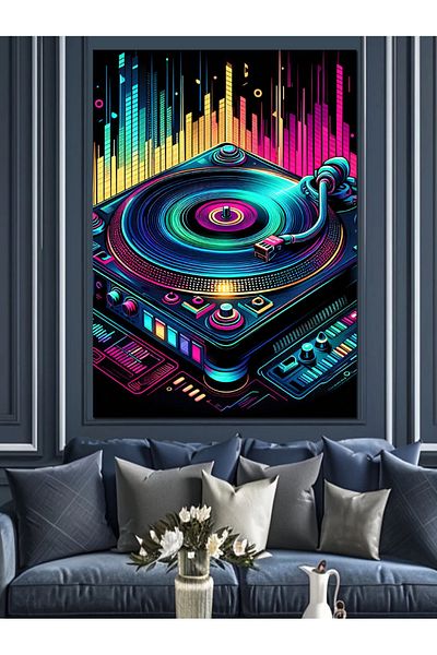 Tablomega Neon Dj Table Decorative Canvas - Mdf Wooden Table