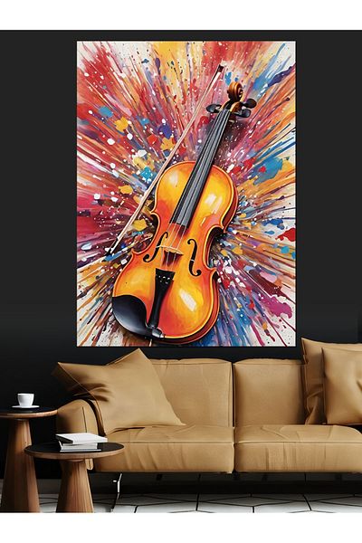 Tablomega Colorful Violin Decorative Canvas - Mdf Wooden Painting