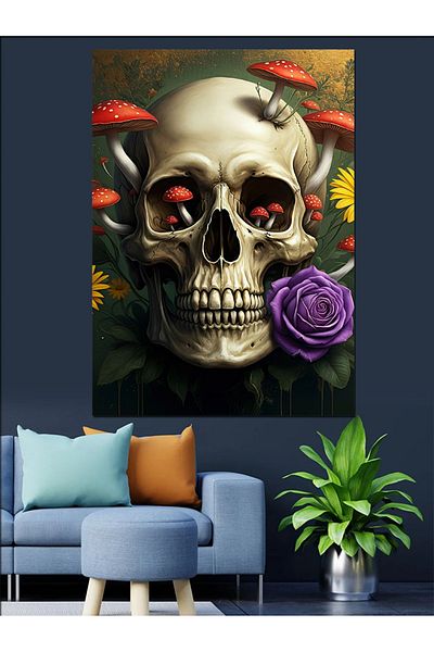 Tablomega Rose and Skull Decorative Canvas - Mdf Wooden Painting