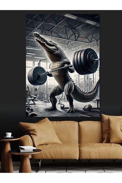 Tablomega Weight Lifting Crocodile Decorative Canvas - Mdf Wooden Table
