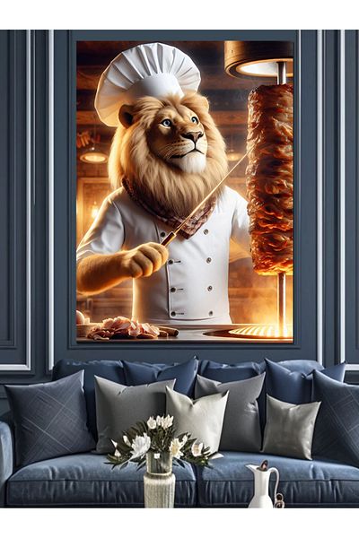 Tablomega Rotary Lion Decorative Canvas - Mdf Wooden Table