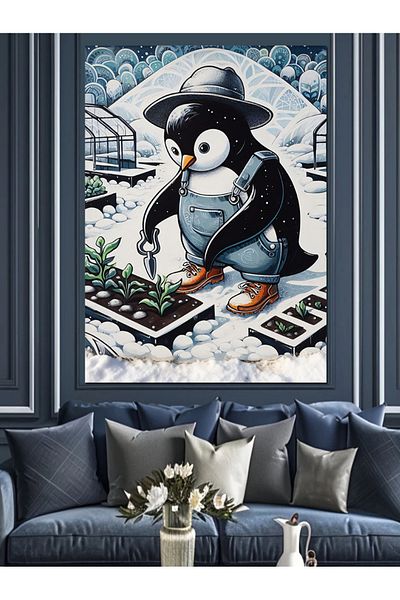 Tablomega Snowy Gardener Penguin Decorative Canvas - Mdf Wooden Painting