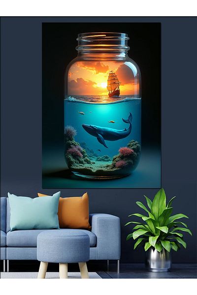Tablomega Sea Landscape Decorative Canvas in a Jar - Mdf Wooden Painting