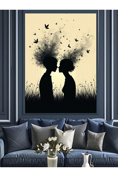 Tablomega Lovers' Silhouette Decorative Canvas - Mdf Wooden Painting