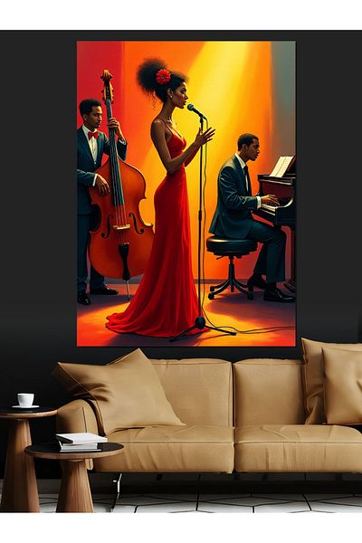 Tablomega Singer in Red Dress Decorative Canvas - Mdf Wooden Painting