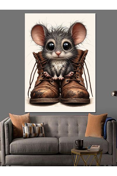 Tablomega Mouse in Shoe Decorative Canvas - Mdf Wooden Painting