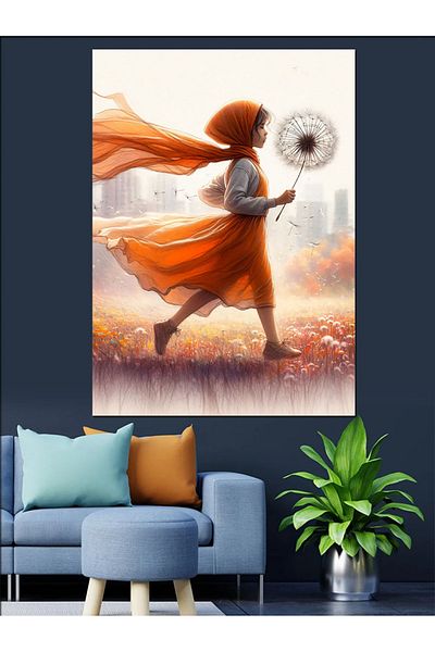 Tablomega Girl Blowing Dandelion in the Wind Decorative Canvas - Mdf Wooden Painting