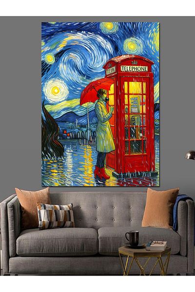 Tablomega Red Telephone Booth Decorative Canvas - Mdf Wooden Painting