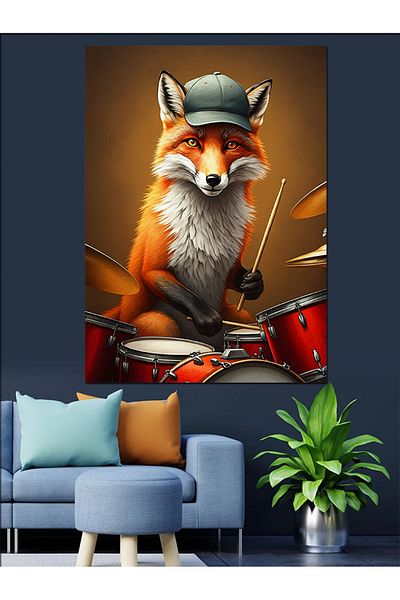Tablomega Pânză decorativă Fox Playing the Drum - Lemn MDF