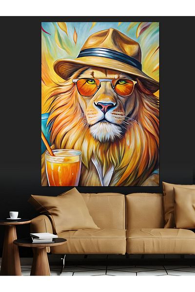 Tablomega Lion Tropic Purtând Ochelari Pânză Decorativă - Lemn MDF Pictat