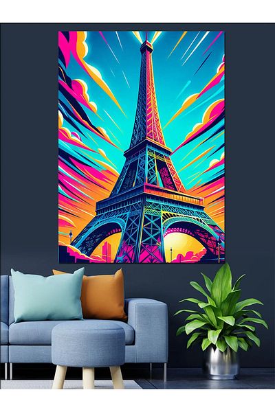 Tablomega Pânză decorativă Turnul Eiffel colorat - Lemn MDF