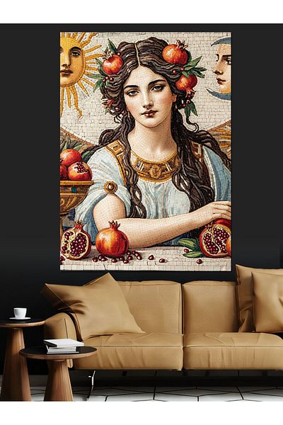 Tablomega Woman with Pomegranate Crown Decorative Canvas - Mdf Wooden Painting