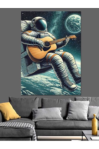 Tablomega Astronaut Playing Guitar on the Moon Decorative Canvas - Mdf Wooden Painting