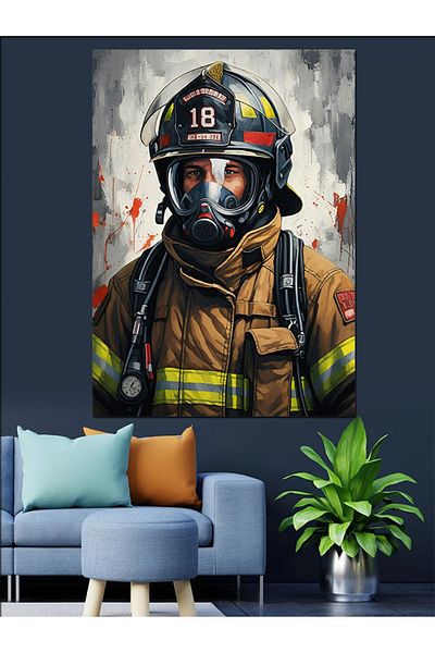 Tablomega Firefighter Decorative Canvas - Mdf Wooden Painting