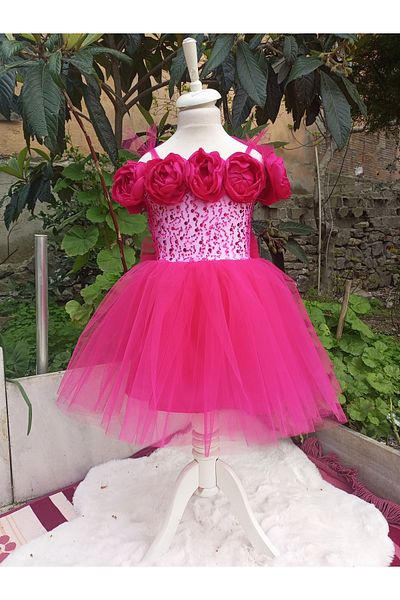 Niliya çocuk giyim Fuchsia Rose Short Model Custom Dress