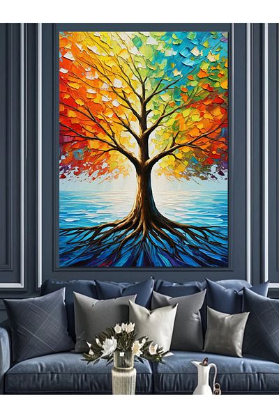 Tablomega Colorful Tree Decorative Canvas - Mdf Wooden Table