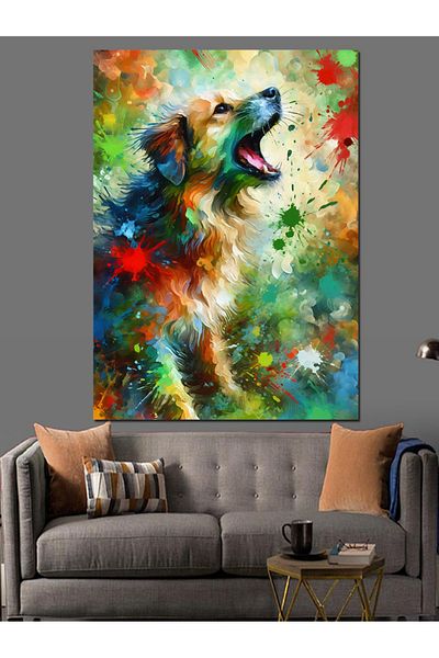 Tablomega Dog Portrait Decorative Canvas with Color Explosion - Mdf Wooden Painting