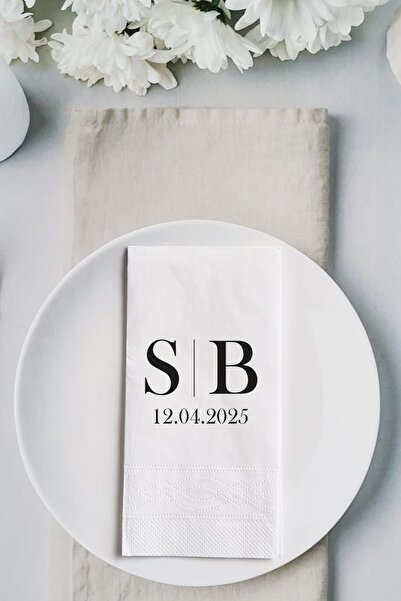 Atölye Mi Baş Harfli Kişiye Özel Baskılı Söz Nişan Düğün Peçetesi 20 Adet